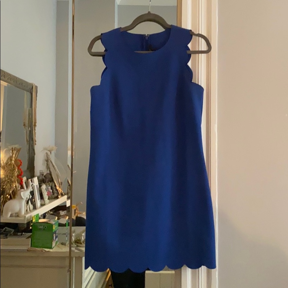 Blue scalloped shift dress